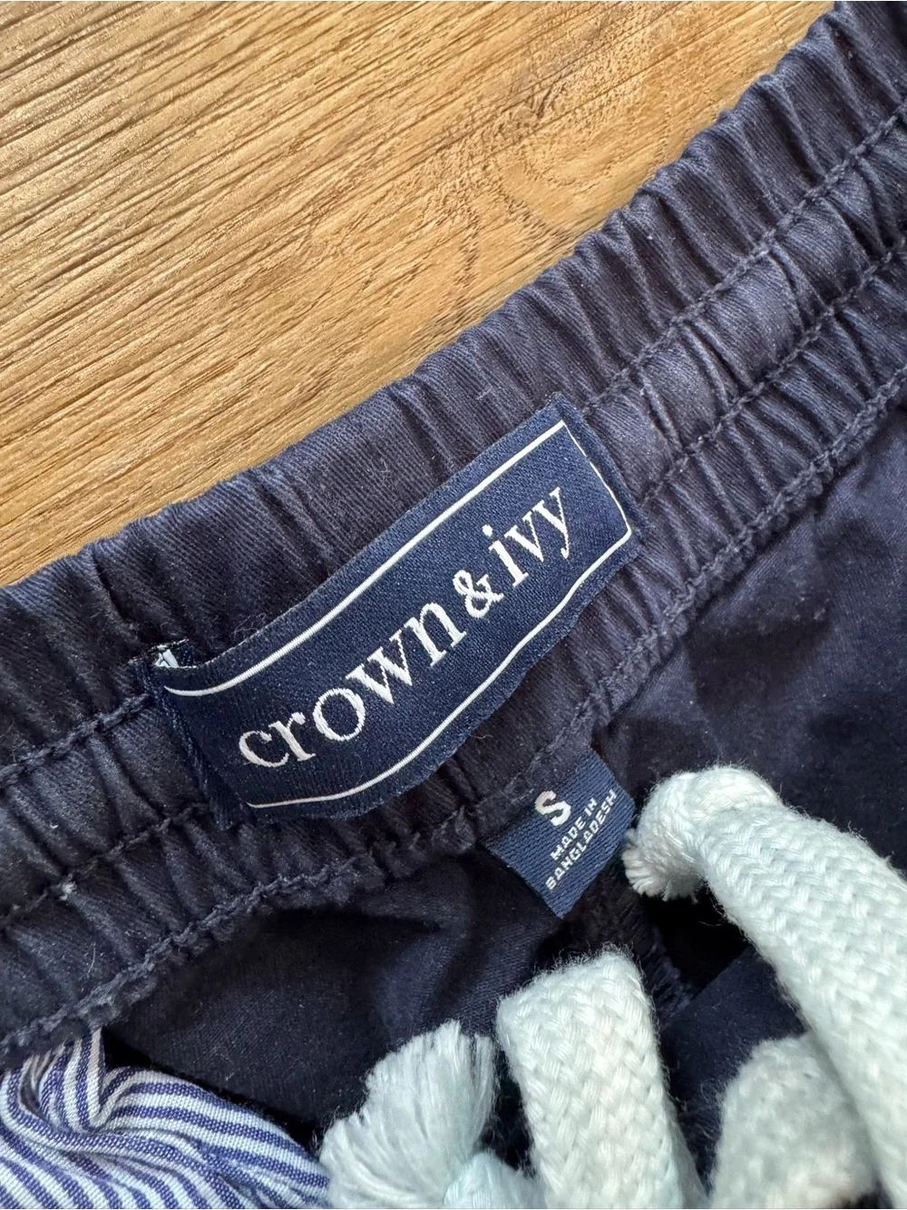crown & ivy Navy Swim Trunks with White Drawstring